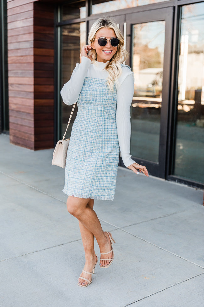 Escape Today Blue Tweed Jumper Dress FINAL SALE – Pink Lily